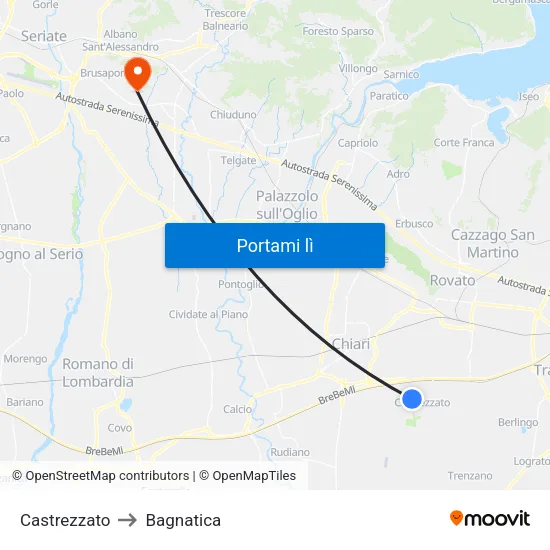 Castrezzato to Bagnatica map