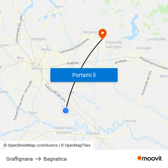 Graffignana to Bagnatica map