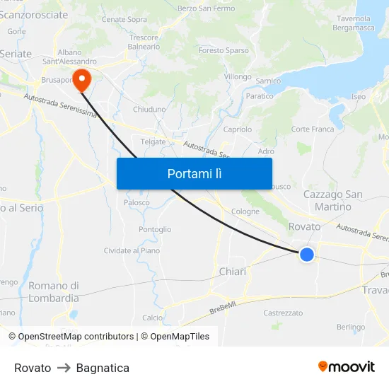 Rovato to Bagnatica map