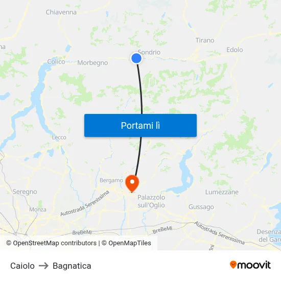 Caiolo to Bagnatica map