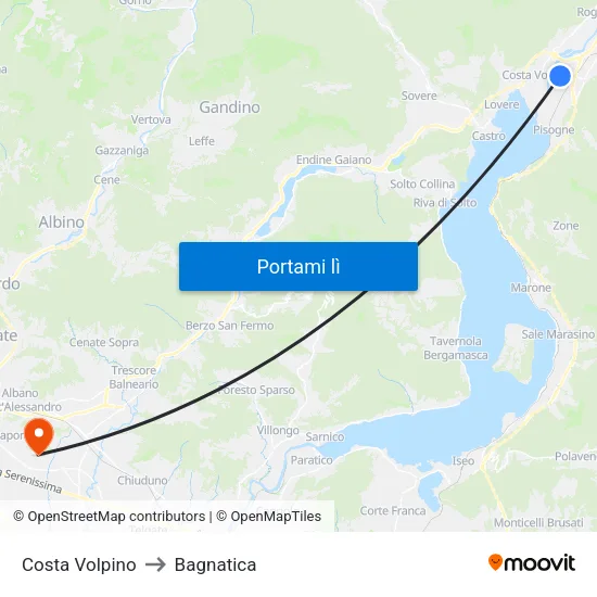Costa Volpino to Bagnatica map
