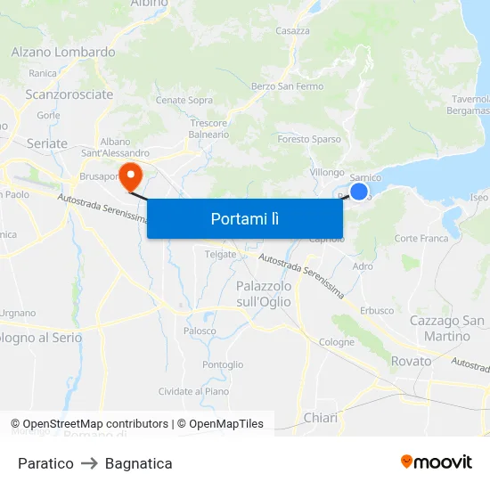 Paratico to Bagnatica map