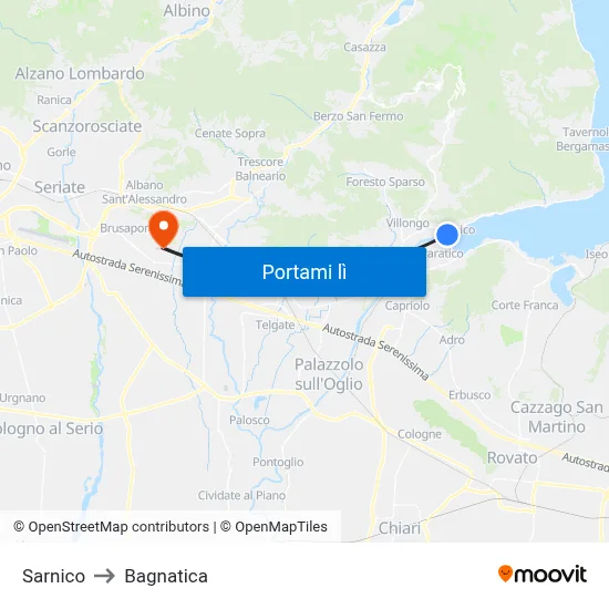 Sarnico to Bagnatica map