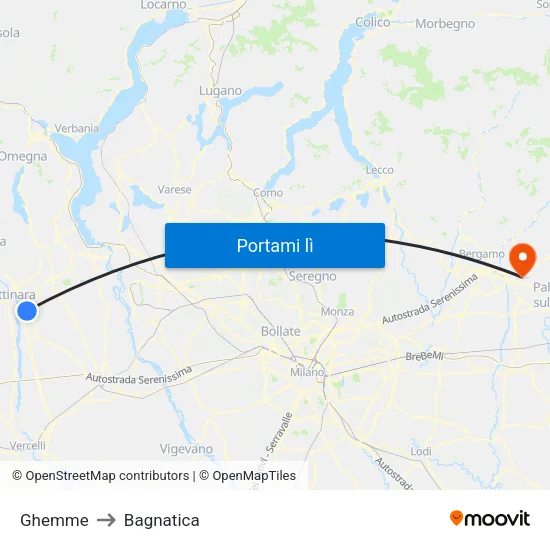 Ghemme to Bagnatica map