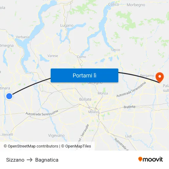 Sizzano to Bagnatica map