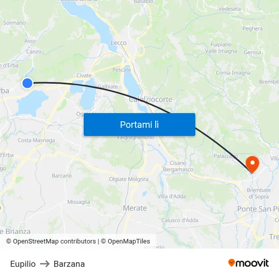 Eupilio to Barzana map