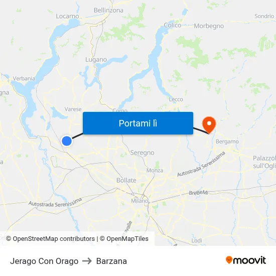 Jerago Con Orago to Barzana map