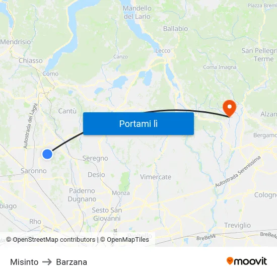 Misinto to Barzana map