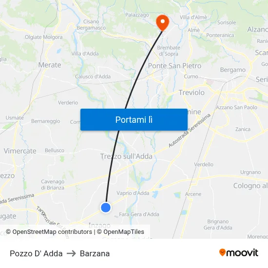 Pozzo D' Adda to Barzana map