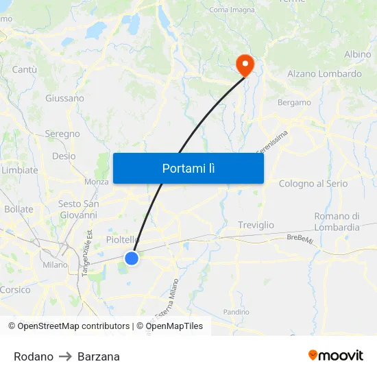 Rodano to Barzana map