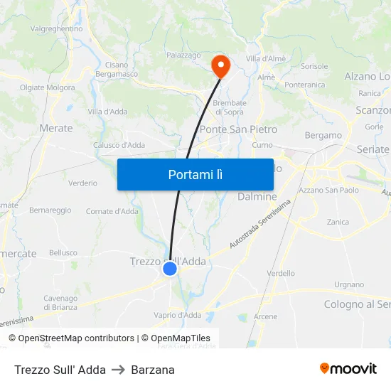 Trezzo Sull' Adda to Barzana map