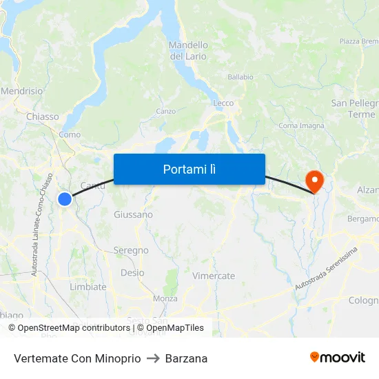 Vertemate Con Minoprio to Barzana map