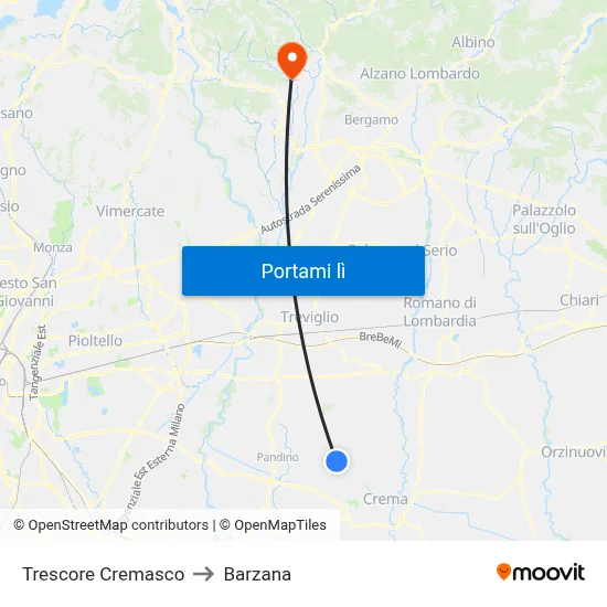 Trescore Cremasco to Barzana map