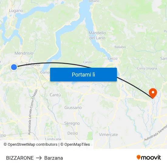 BIZZARONE to Barzana map