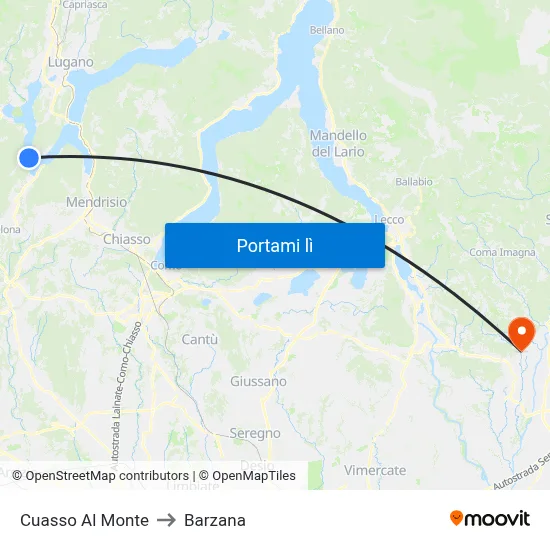 Cuasso Al Monte to Barzana map