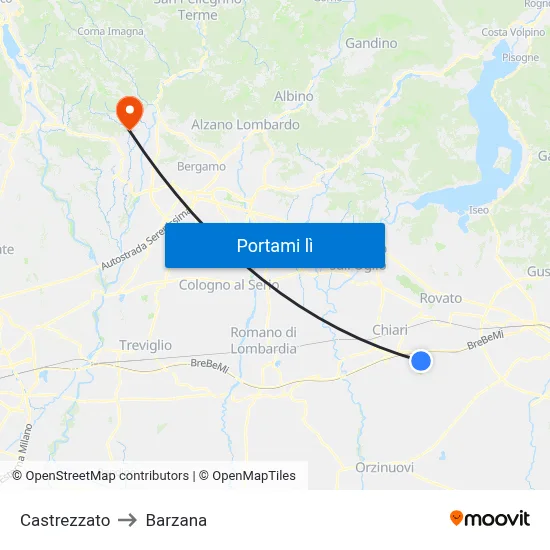 Castrezzato to Barzana map
