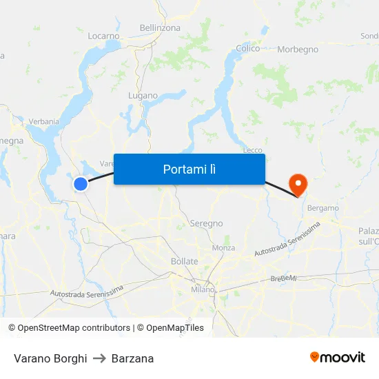 Varano Borghi to Barzana map
