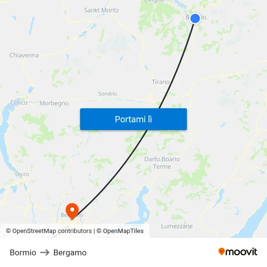 Bormio to Bergamo map