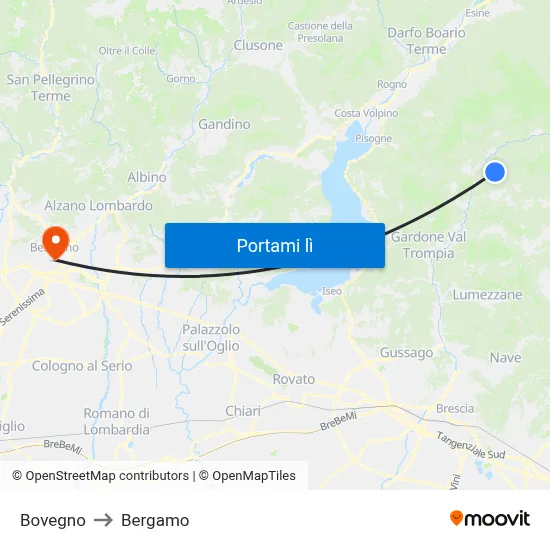 Bovegno to Bergamo map