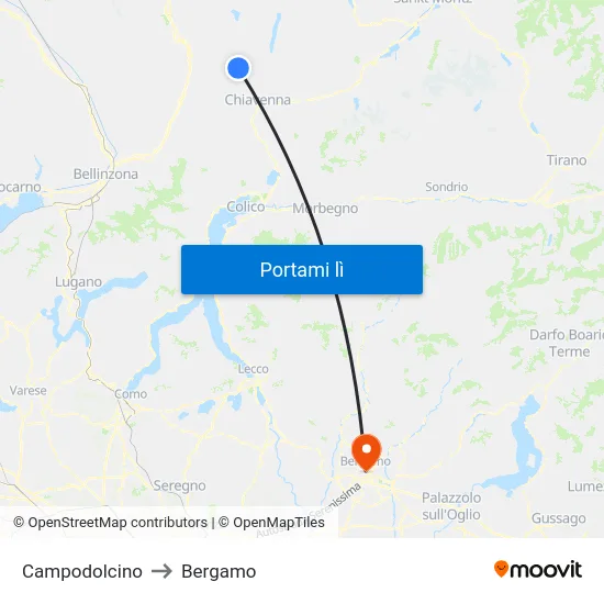 Campodolcino to Bergamo map