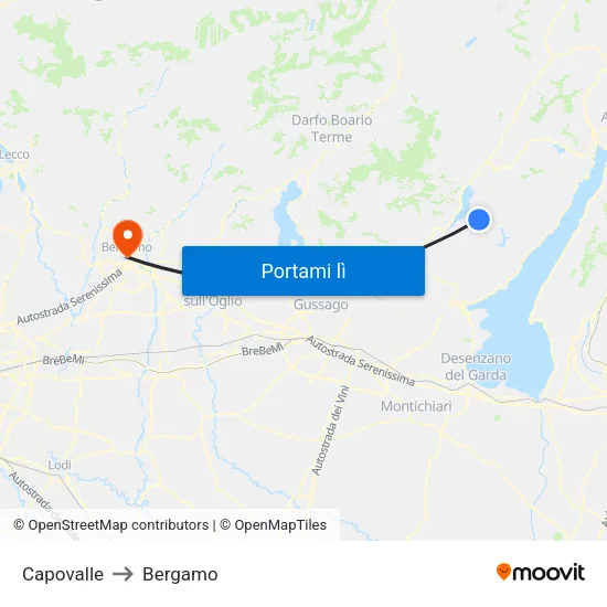 Capovalle to Bergamo map