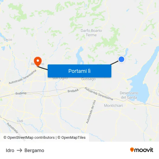 Idro to Bergamo map