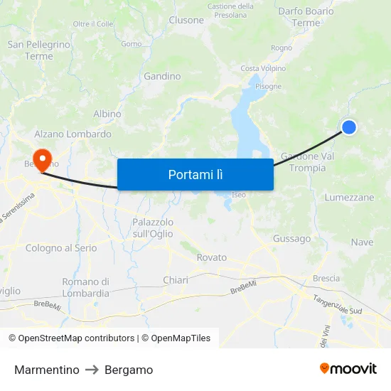Marmentino to Bergamo map