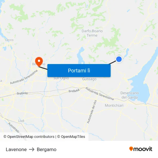 Lavenone to Bergamo map