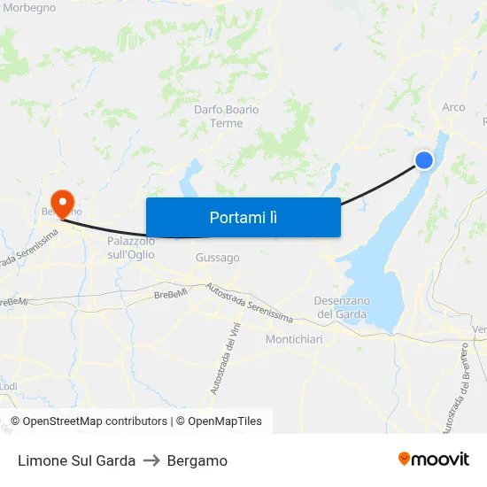 Limone Sul Garda to Bergamo map