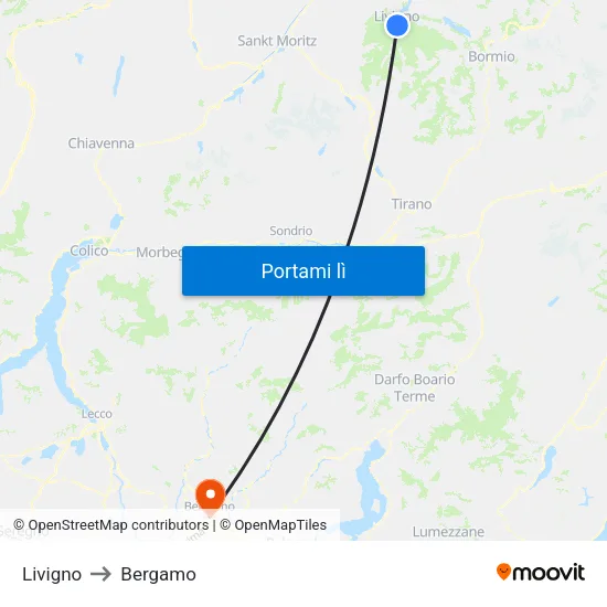 Livigno to Bergamo map