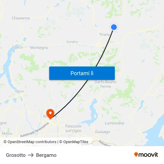 Grosotto to Bergamo map