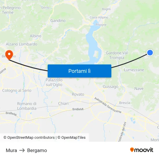 Mura to Bergamo map