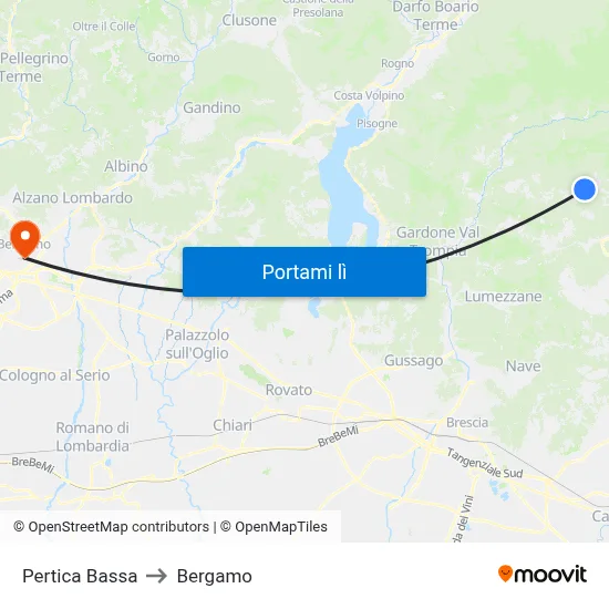 Pertica Bassa to Bergamo map