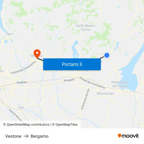 Vestone to Bergamo map