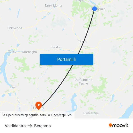Valdidentro to Bergamo map