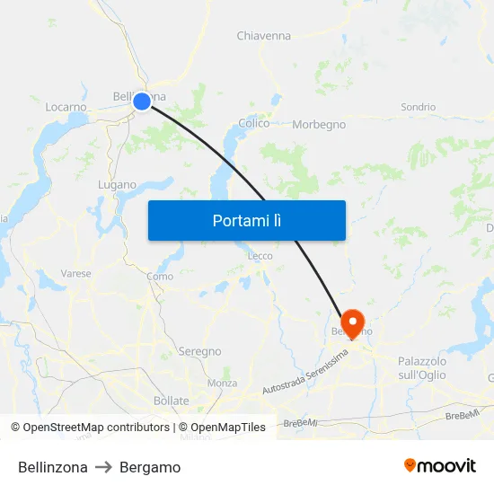 Bellinzona to Bergamo map