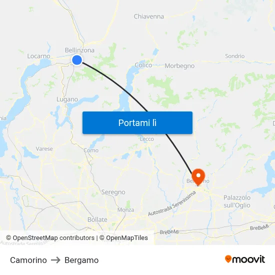 Camorino to Bergamo map