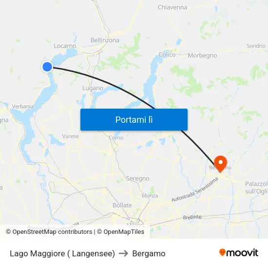 Lago Maggiore ( Langensee) to Bergamo map