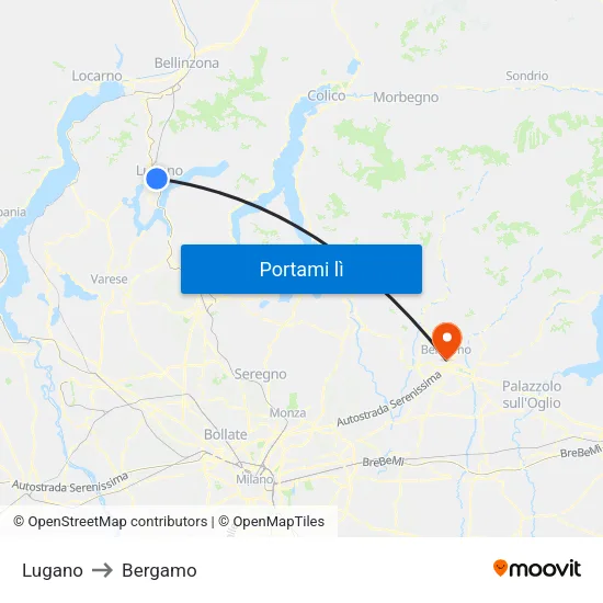 Lugano to Bergamo map