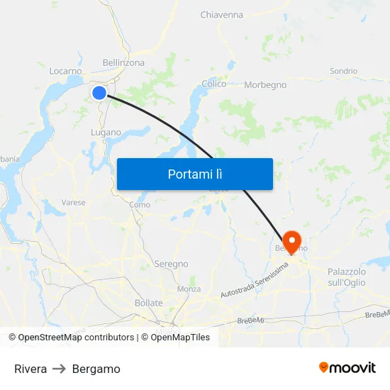 Rivera to Bergamo map