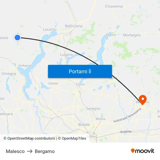Malesco to Bergamo map