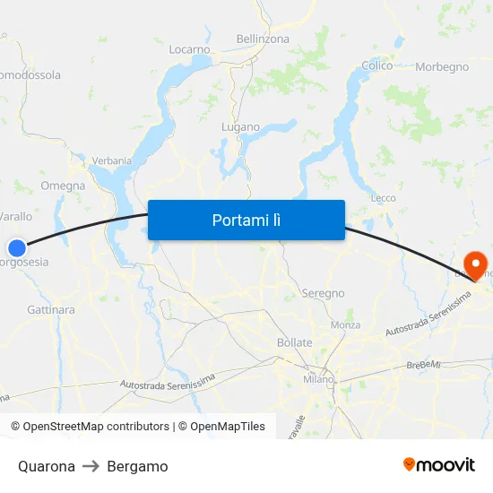 Quarona to Bergamo map