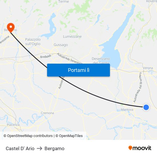 Castel D' Ario to Bergamo map