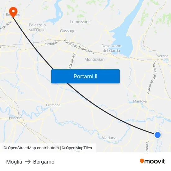 Moglia to Bergamo map