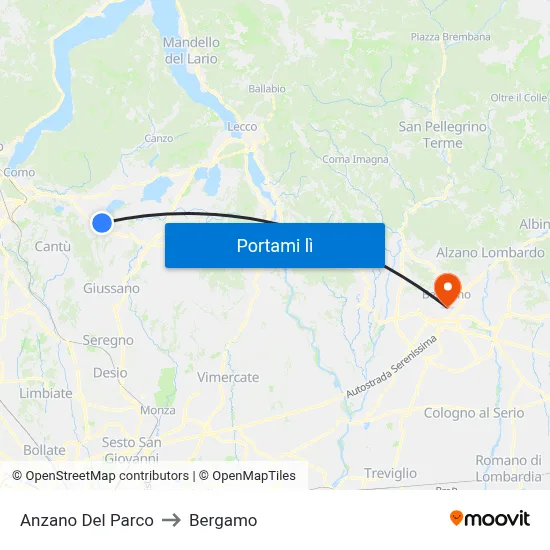 Anzano Del Parco to Bergamo map