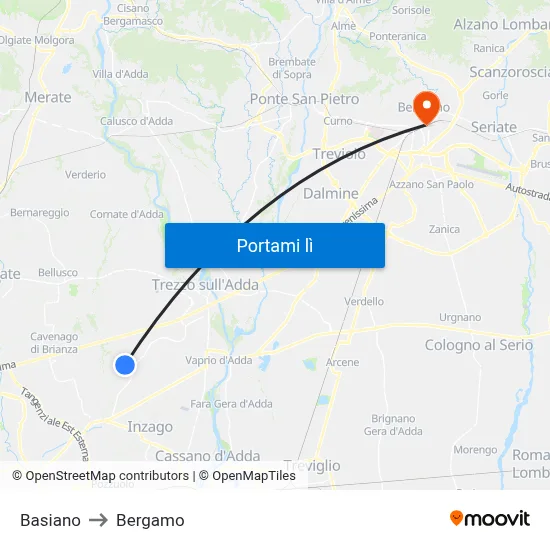 Basiano to Bergamo map