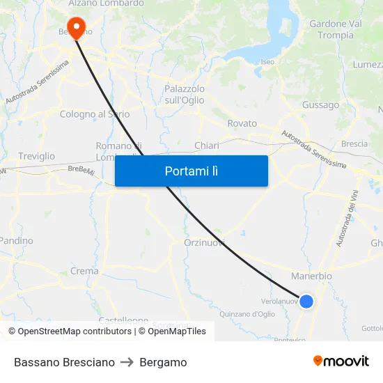 Bassano Bresciano to Bergamo map