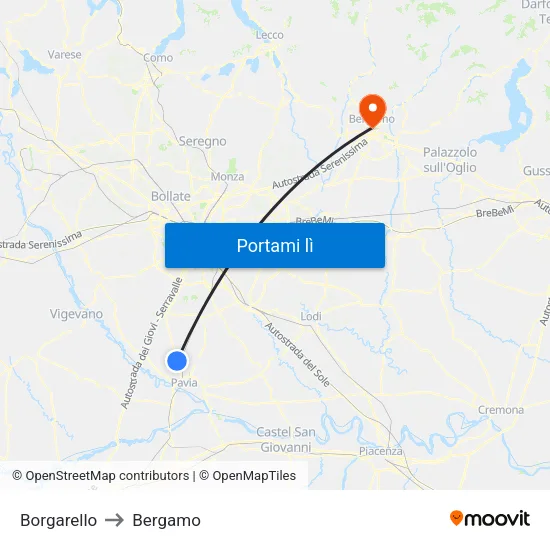 Borgarello to Bergamo map