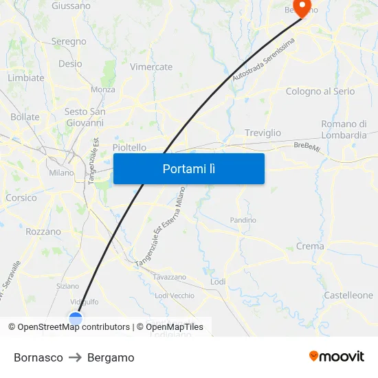 Bornasco to Bergamo map