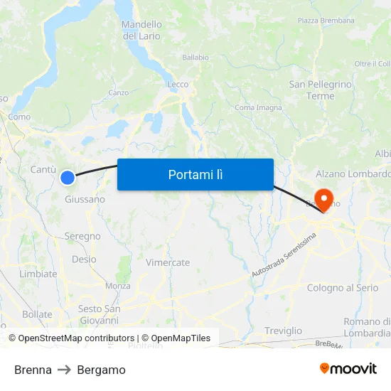 Brenna to Bergamo map
